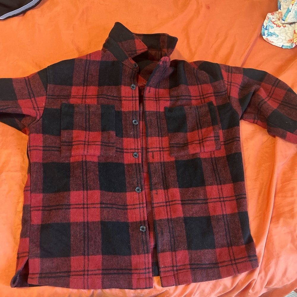 Red and Black Plaid Button-Up Shirt